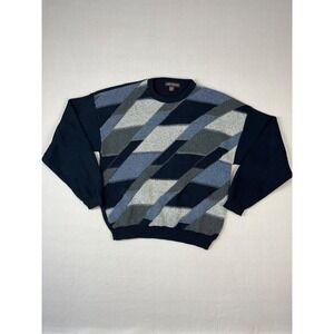 Vintage Liberty Sweaters‎ Mens XL Blue Gemometric Print Made USA Crew Neck